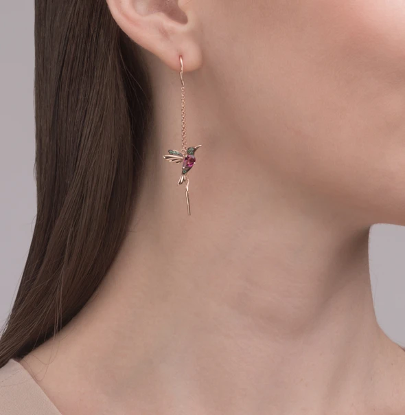 Boucles d'oreilles en strass en forme de colibri