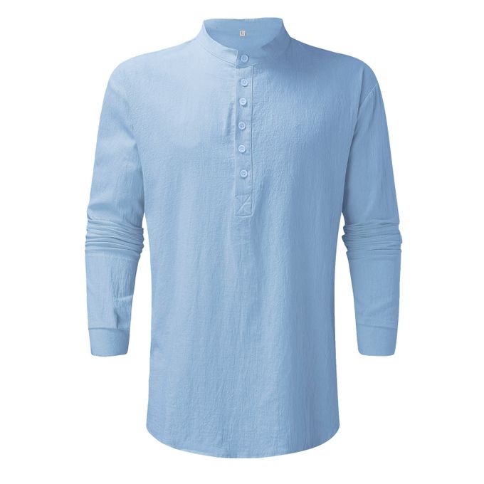 Henley Shirt - Chemise en lin à manches longues, décontractée, pour l'été