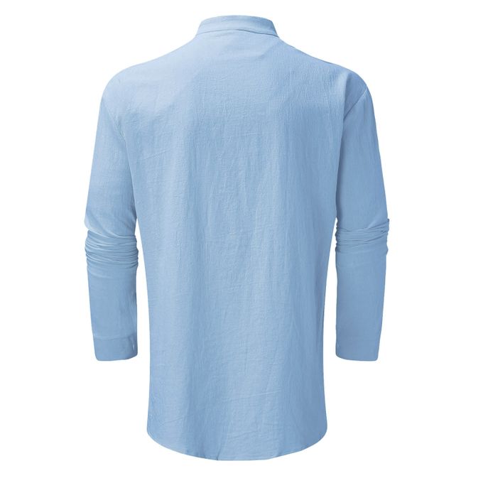 Henley Shirt - Chemise en lin à manches longues, décontractée, pour l'été