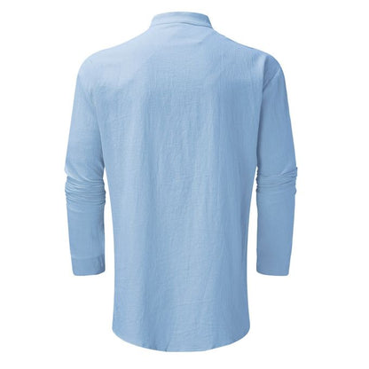Henley Shirt - Chemise en lin à manches longues, décontractée, pour l'été