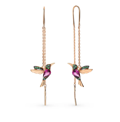 Boucles d'oreilles en strass en forme de colibri